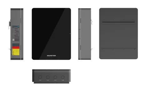 Marstek Smartbox 1-fase (DB63S) van voren, opzij, achter en onder met de kabelinvoeren